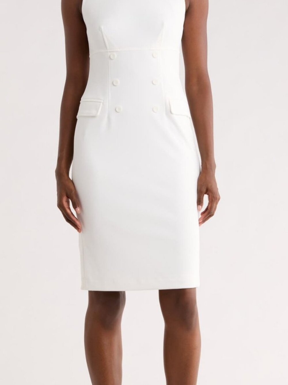Calvin Klein Sleeveless Button Sheath Dress Cream Flap Pockets 12 NWT MSRP $149